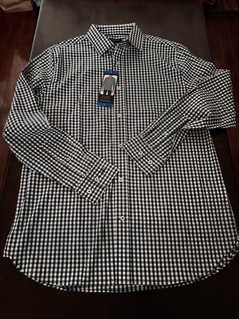 Banana Republic Navy and White Gingham Button-Up Shirt
